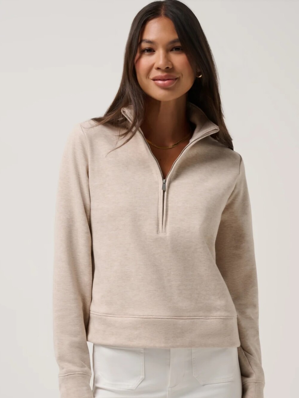 Travis Matthew Women's Quarter-Zip Pullover Sweatshirt - Cream. Medium.